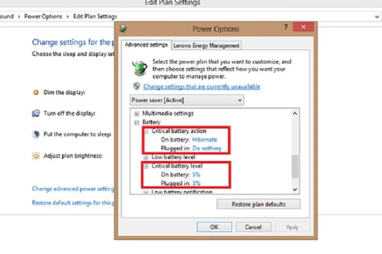 تنظیمات پیشرفته برق لپ تاپ