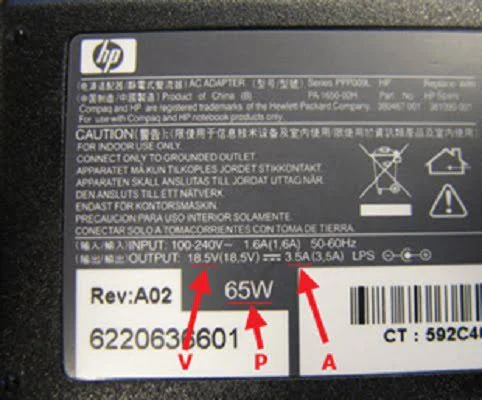 خواندن مشخصات شارژر لپ تاپ