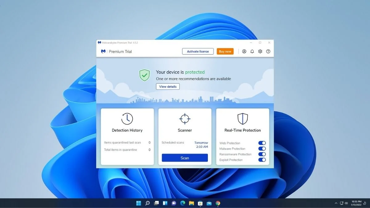 استفاده از برنامه Malwarebytes برای رفع خطای صفحه آبی مرگ
