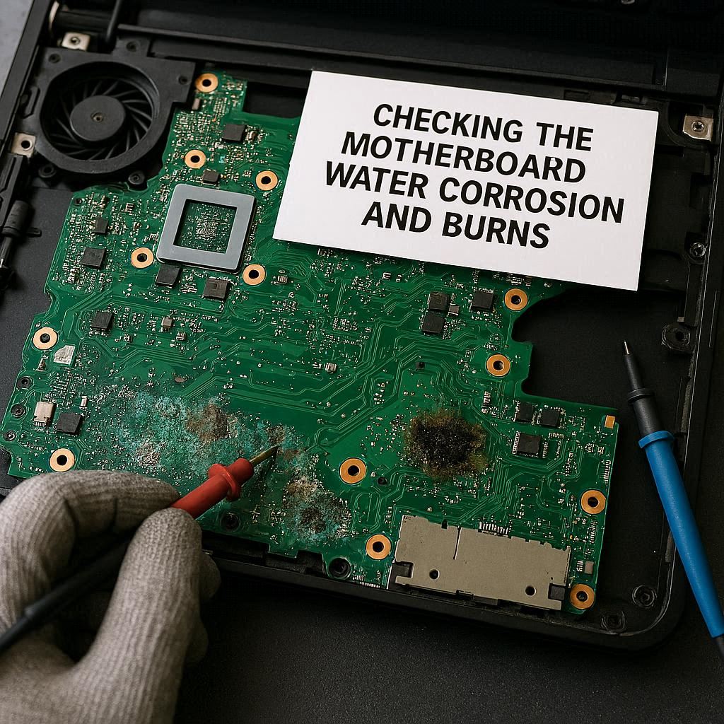 بررسی مادربرد از لحاظ آب خوردگی و سوختگی لپ تاپ