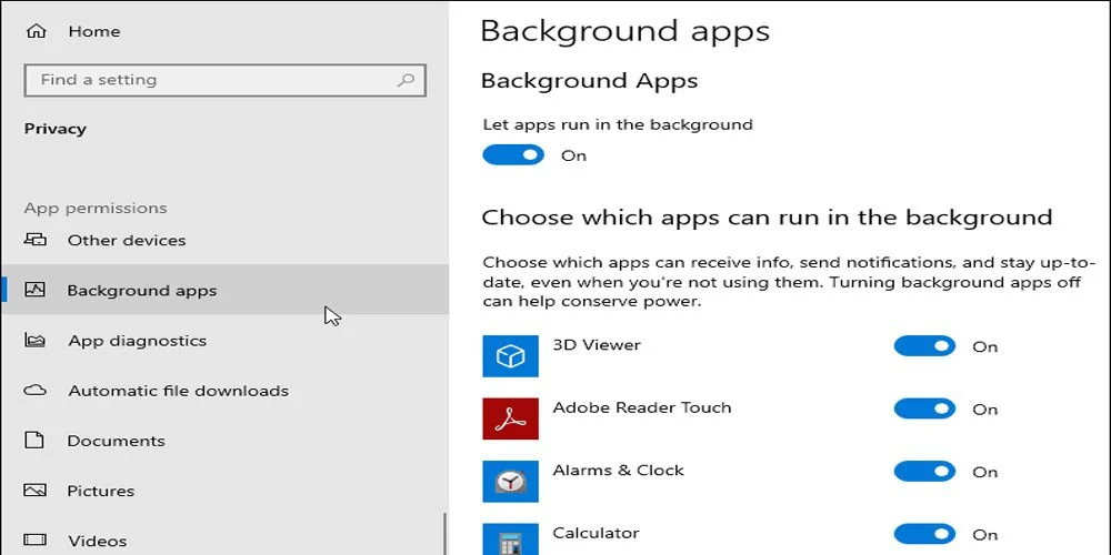 بستن برنامه های پس زمینه از داخل تنظیمات برای جلوگیری از صدا دادن فن لپ تاپدر لپ تاپ