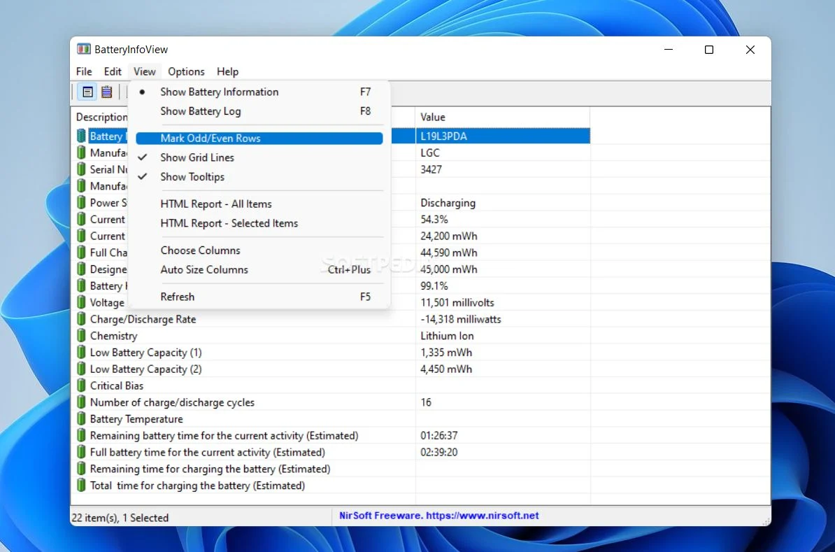 بررسی سلامت باتری از طریق برنامه جانبی