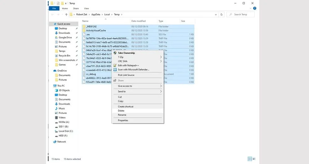 حذف فایل های موقت از روی لپ تاپ