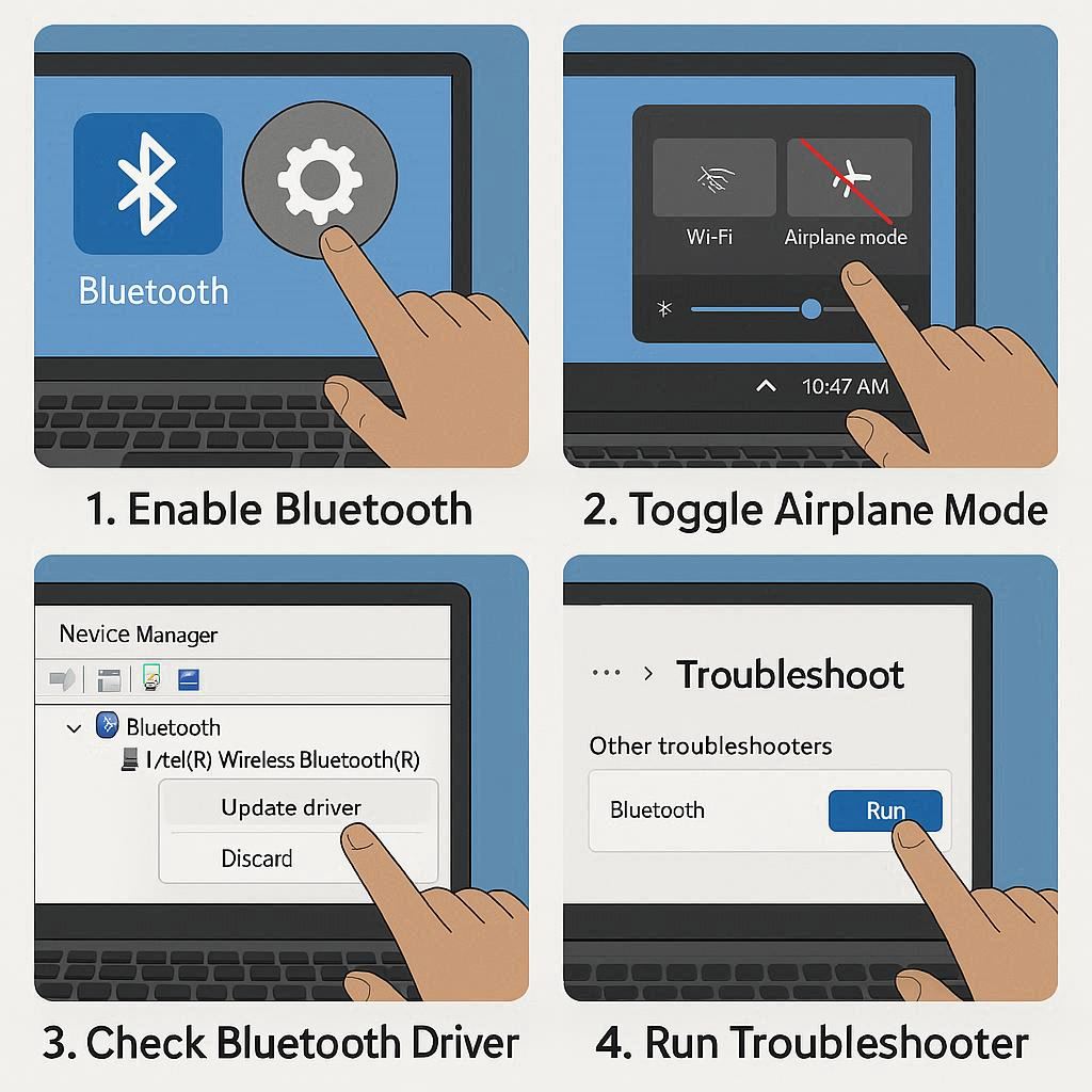 کار نکردن بلوتوث با عیب‌یابی مرحله‌ای