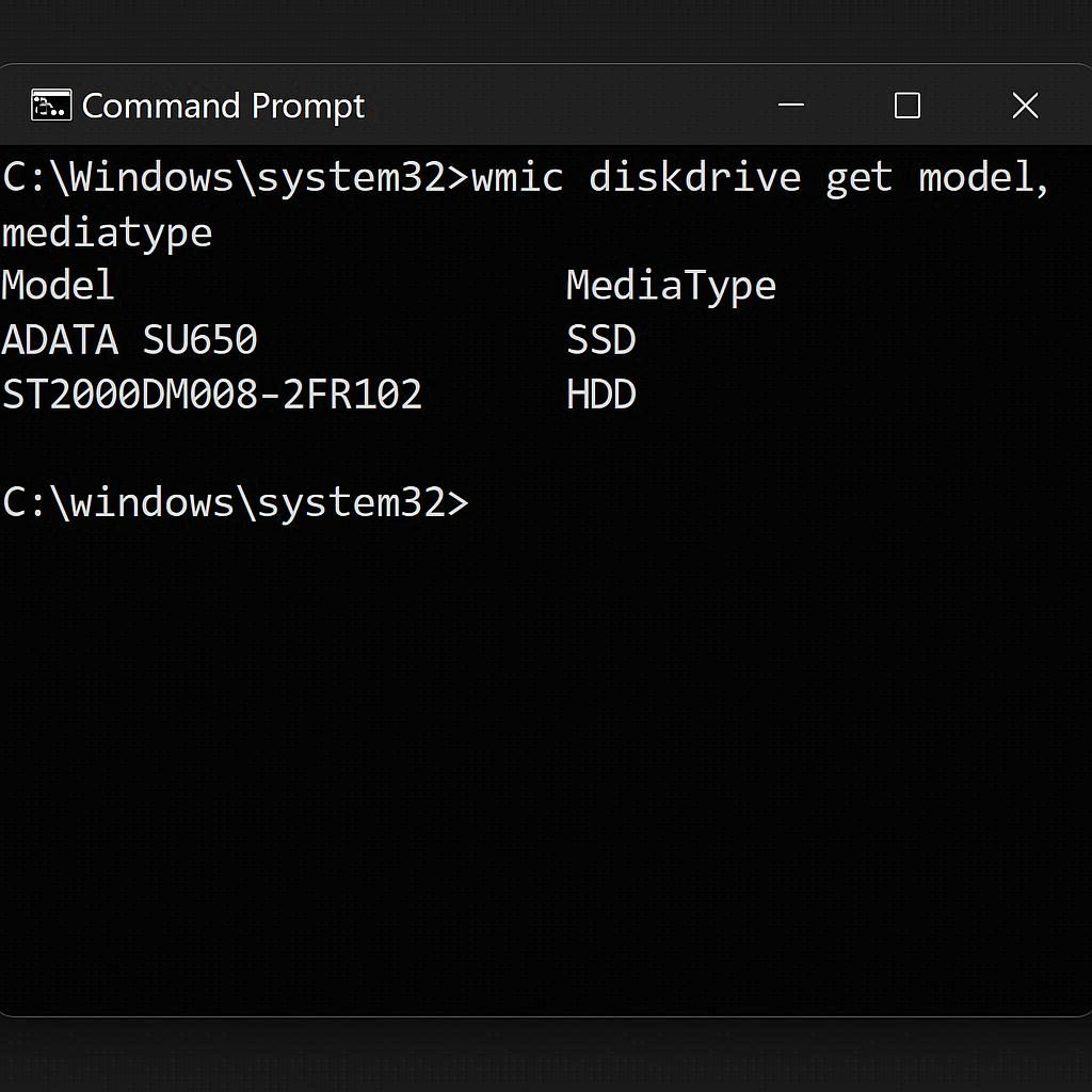 تشخیص SSD یا HDD با دستور WMIC