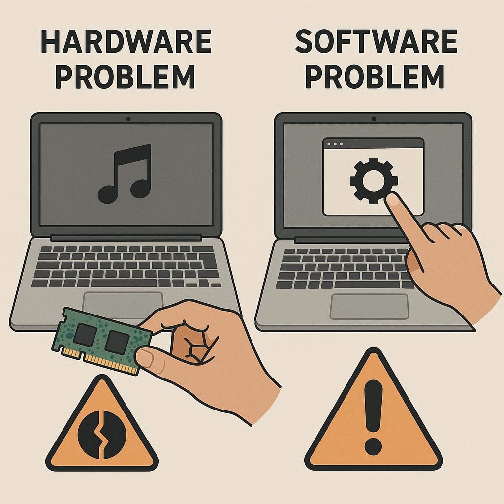 تفاوت مشکلات سخت‌افزاری و نرم‌افزاری کارت صدا لپ‌تاپ