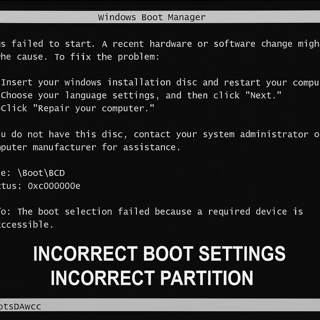 تنظیمات بوت و پارتیشن‌بندی نادرست و نقش آن در بالا نیامدن ویندوز