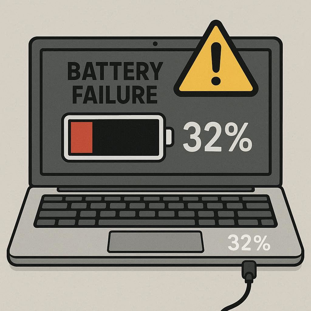 خرابی باتری و تأثیر آن بر شارژ نشدن لپ‌تاپ و گیر کردن درصد باتری