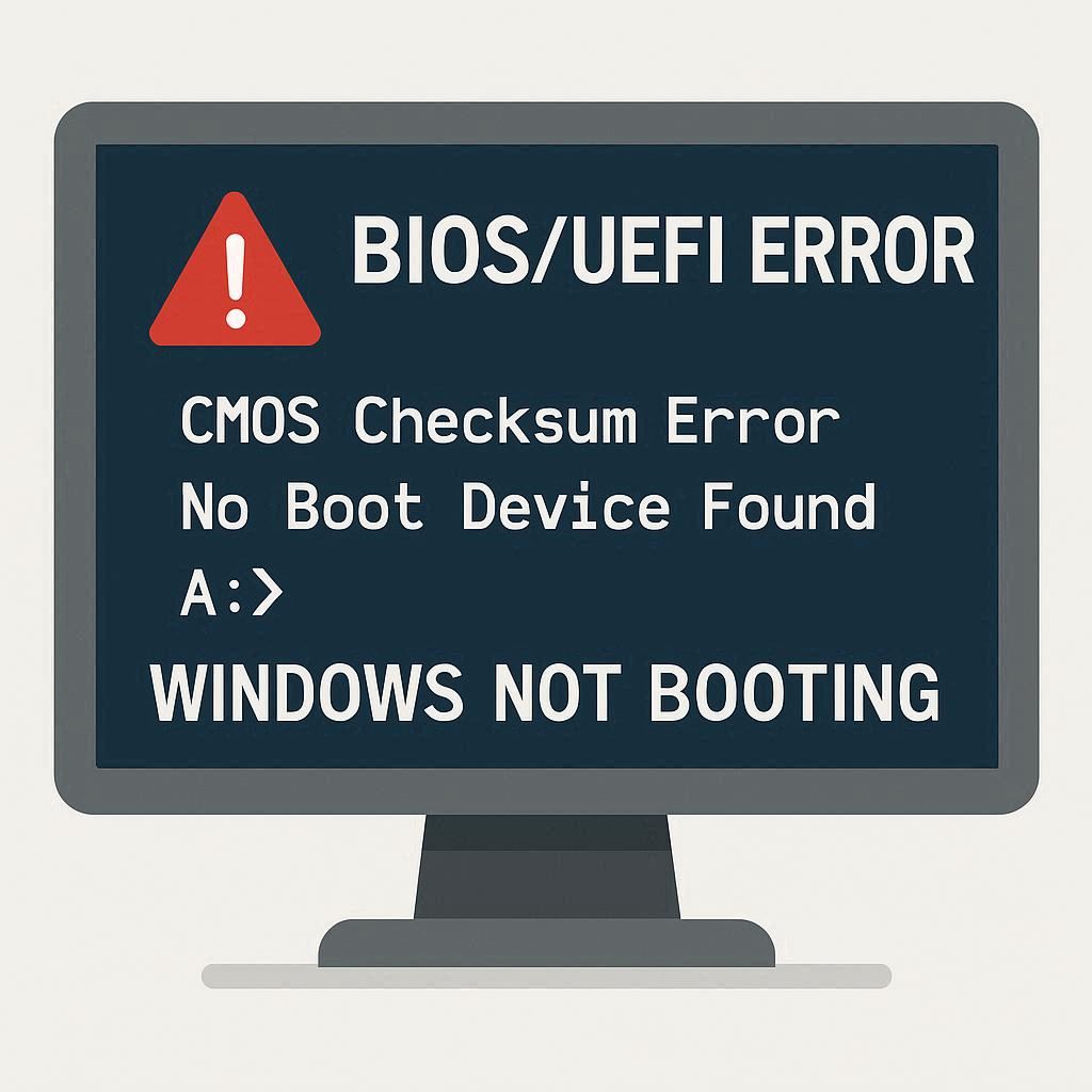 خطاهای BIOSUEFI و تأثیر آن‌ها در بالا نیامدن ویندوز