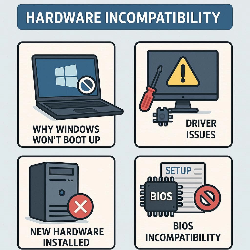 ناسازگاری سخت‌افزاری و دلایل بالا نیامدن ویندوز بعد از آپدیت