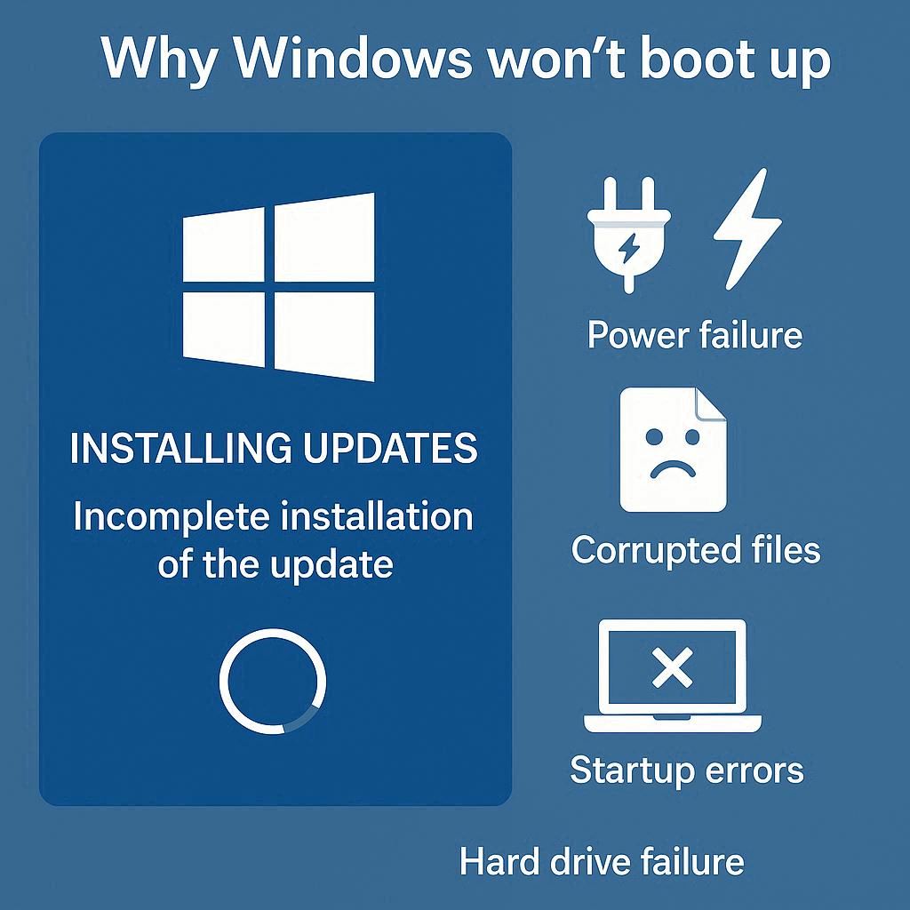 نصب ناقص آپدیت و دلایل بالا نیامدن ویندوز