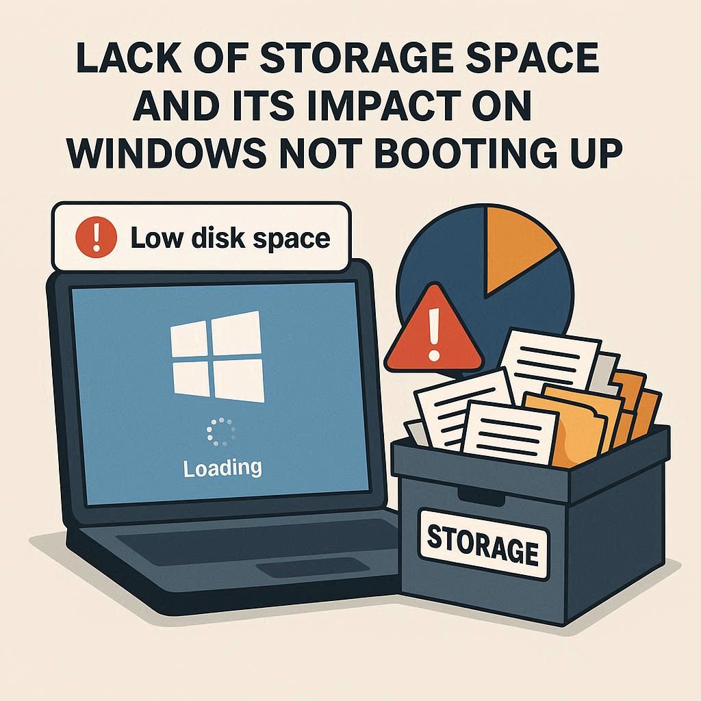 کمبود فضای ذخیره‌سازی و تاثیر آن بر بالا نیامدن ویندوز