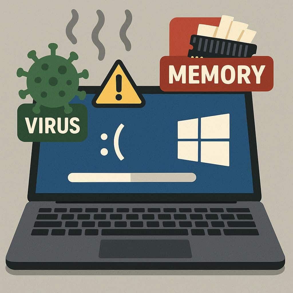 کند شدن ویندوز لپ‌تاپ ویروس و حافظه پر