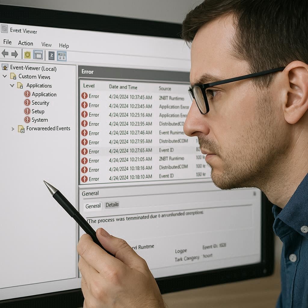 مطالعه دقیق گزارش‌های خطا در Event Viewer