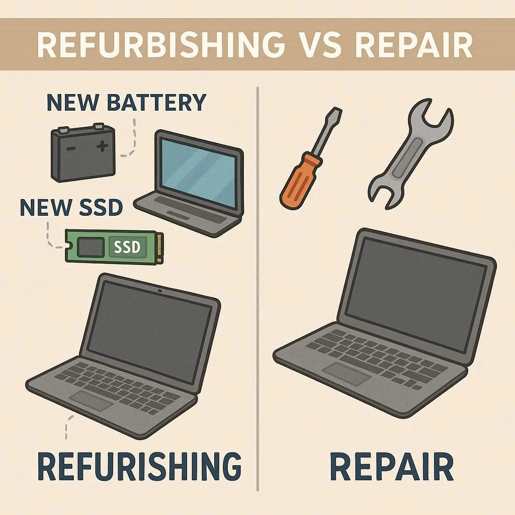 تفاوت بازسازی و تعمیر لپ‌تاپ