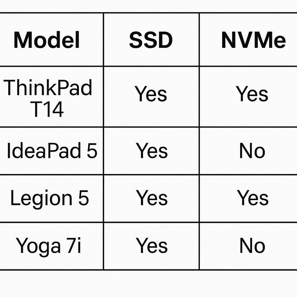 سازگاری هارد SSD و NVMe با مدل‌های لنوو