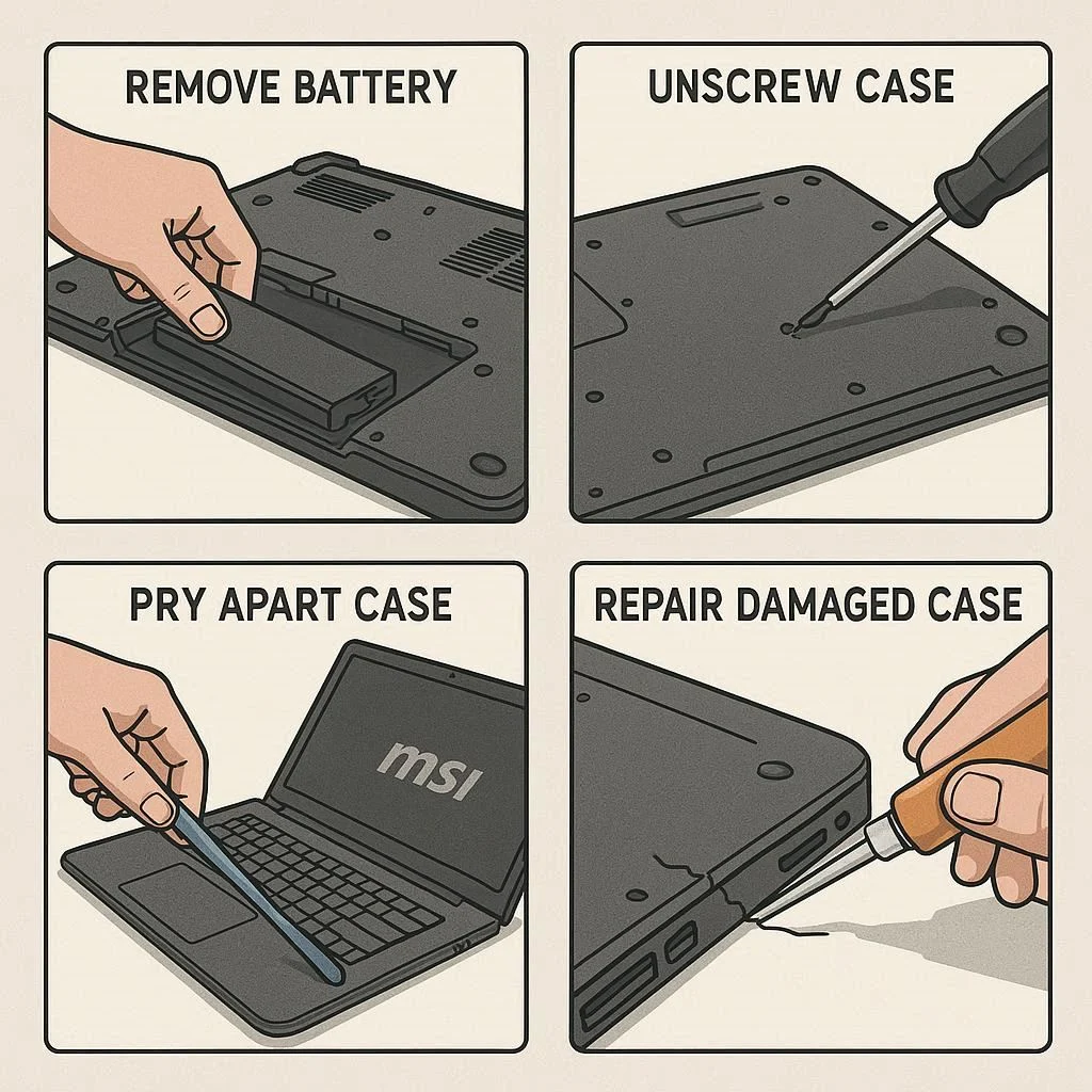 مراحل تخصصی تعمیر قاب لپ تاپ MSI