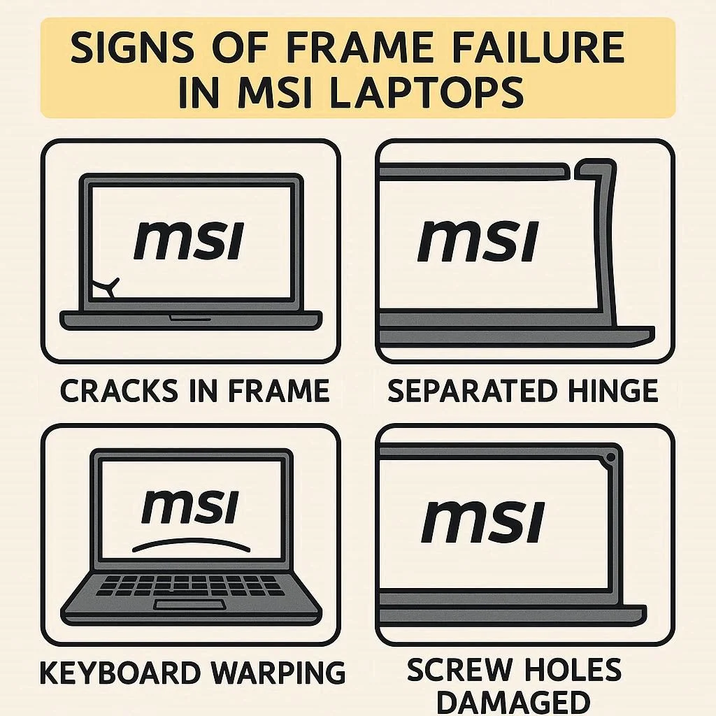 نشانه‌های خرابی قاب در لپ تاپ‌های MSI