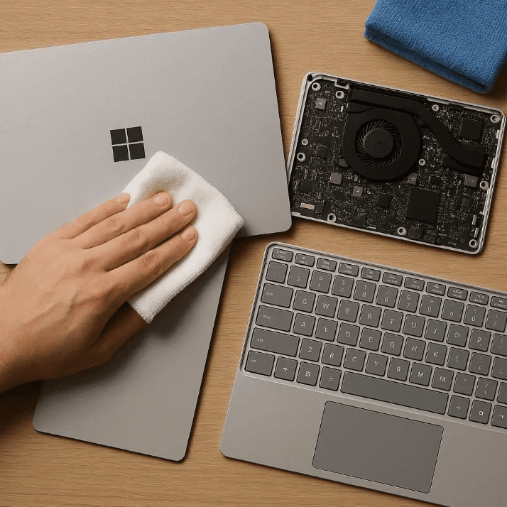 پاکسازی کیس و پنل‌های سرفیس برای کارایی بهتر