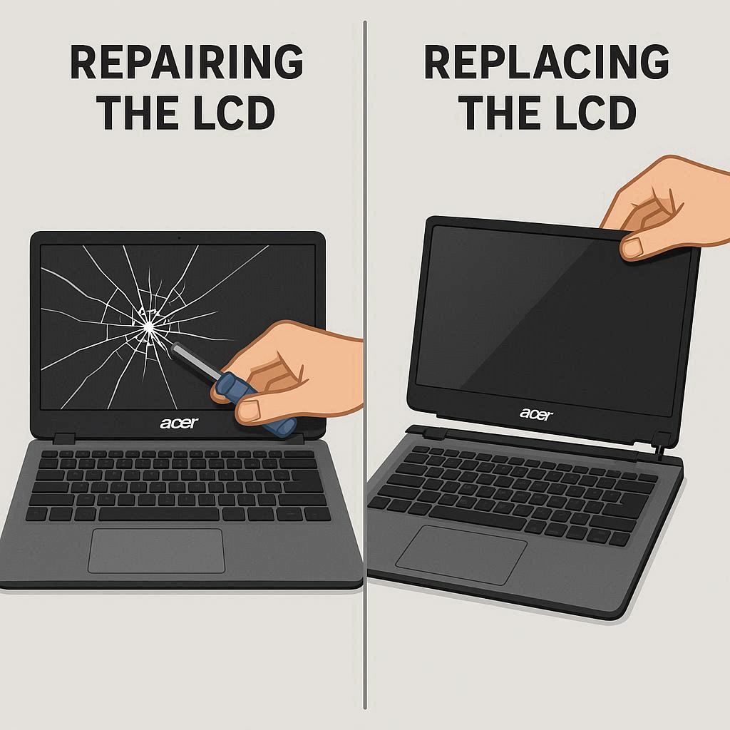 تفاوت تعمیر و تعویض ال سی دی در ایسر