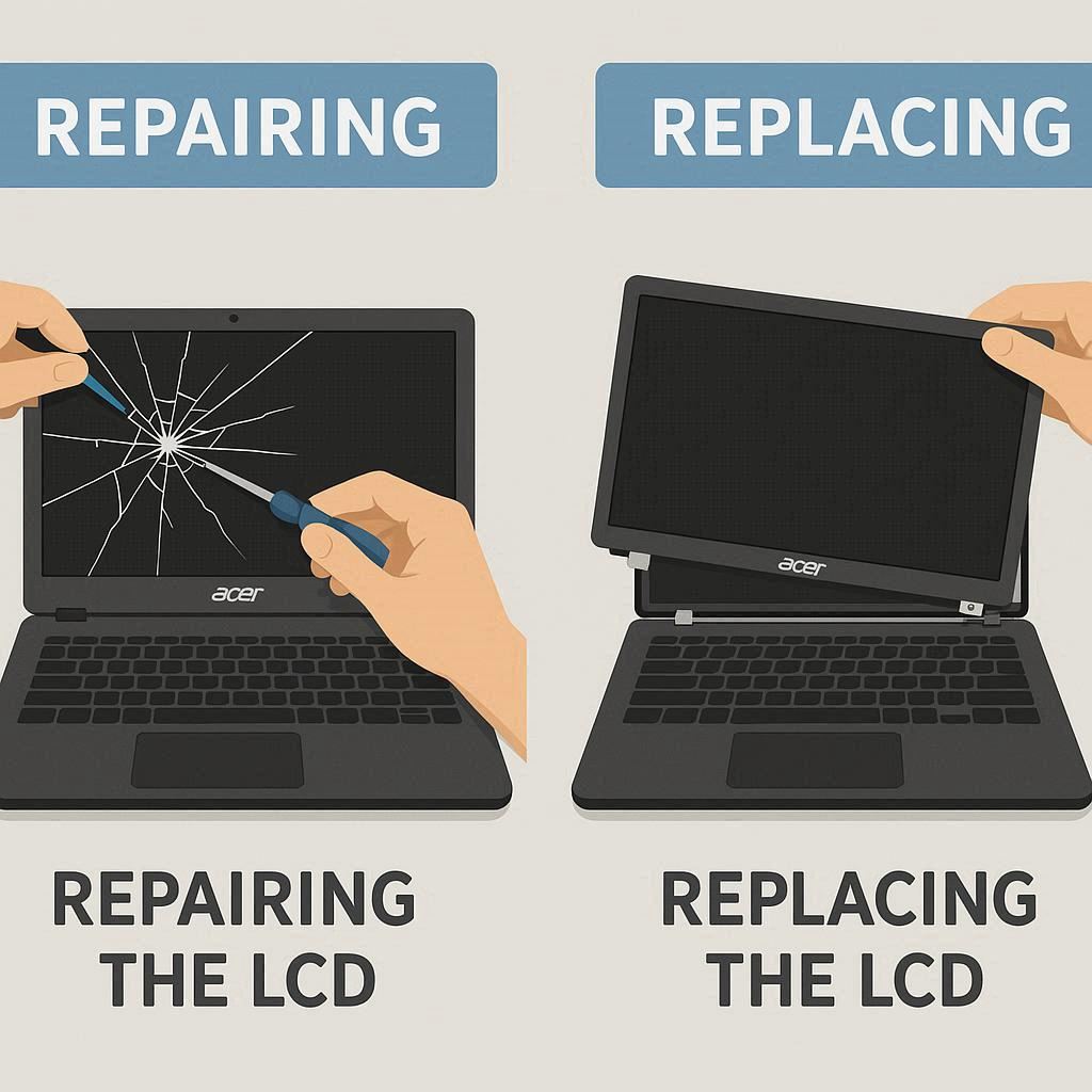تفاوت تعمیر و تعویض ال سی دی در لپ تاپ ایسر
