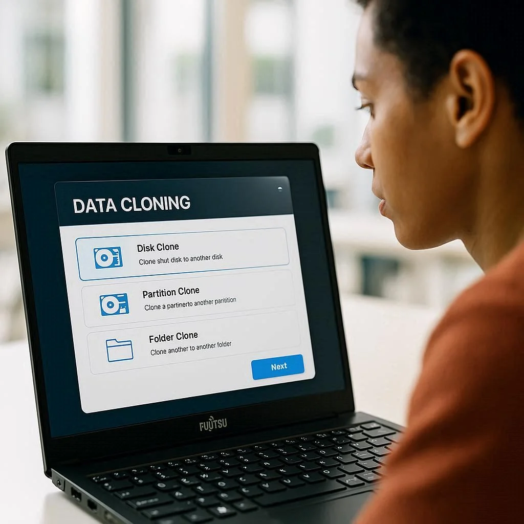 روش کلون اطلاعات در لپ‌تاپ فوجیتسو کلون کردن هارد در لپ‌تاپ فوجیتسو یکی از بهترین روش‌ها برای انتقال داده‌ها از هارد قدیمی به هارد جدید بدون از دست رفتن اطلاعات است. ابتدا هارد قدیمی را به لپ‌تاپ متصل کنید و نرم‌افزارهای مخصوص کلون کردن مانند Macrium Reflect یا Acronis True Image را نصب کنید. این نرم‌افزارها امکان انتقال کامل سیستم عامل، برنامه‌ها و فایل‌ها را فراهم می‌کنند. در صورتی که لپ‌تاپ فوجیتسو شما دارای دو اسلات هارد باشد، داده‌های هارد قدیمی دست‌نخورده باقی می‌ماند و فقط اطلاعات به هارد جدید منتقل می‌شوند. پس از انتخاب منبع و مقصد در نرم‌افزار کلون، فرآیند انتقال را آغاز کنید و تا پایان آن لپ‌تاپ را خاموش یا در حالت استراحت قرار ندهید. رعایت این مراحل به کاربران کمک می‌کند که ارتقا هارد لپ تاپ فوجیتسو را با امنیت کامل و بدون از دست دادن اطلاعات انجام دهند.