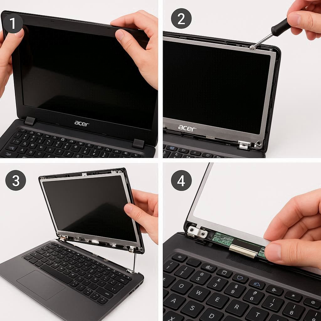 مراحل گام‌به‌گام تعویض صفحه‌نمایش لپ تاپ ایسر