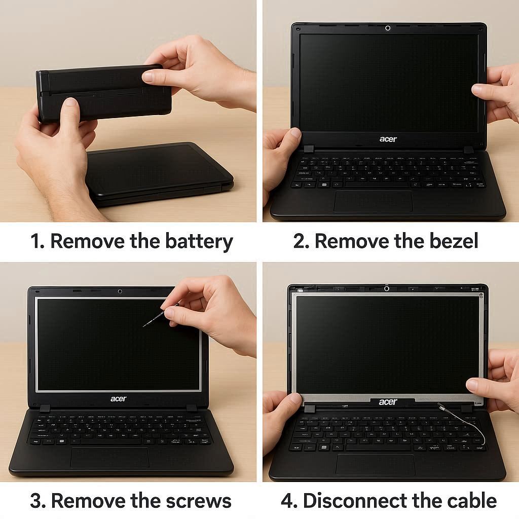 مراحل گام‌به‌گام تعویض صفحه‌نمایش ایسر