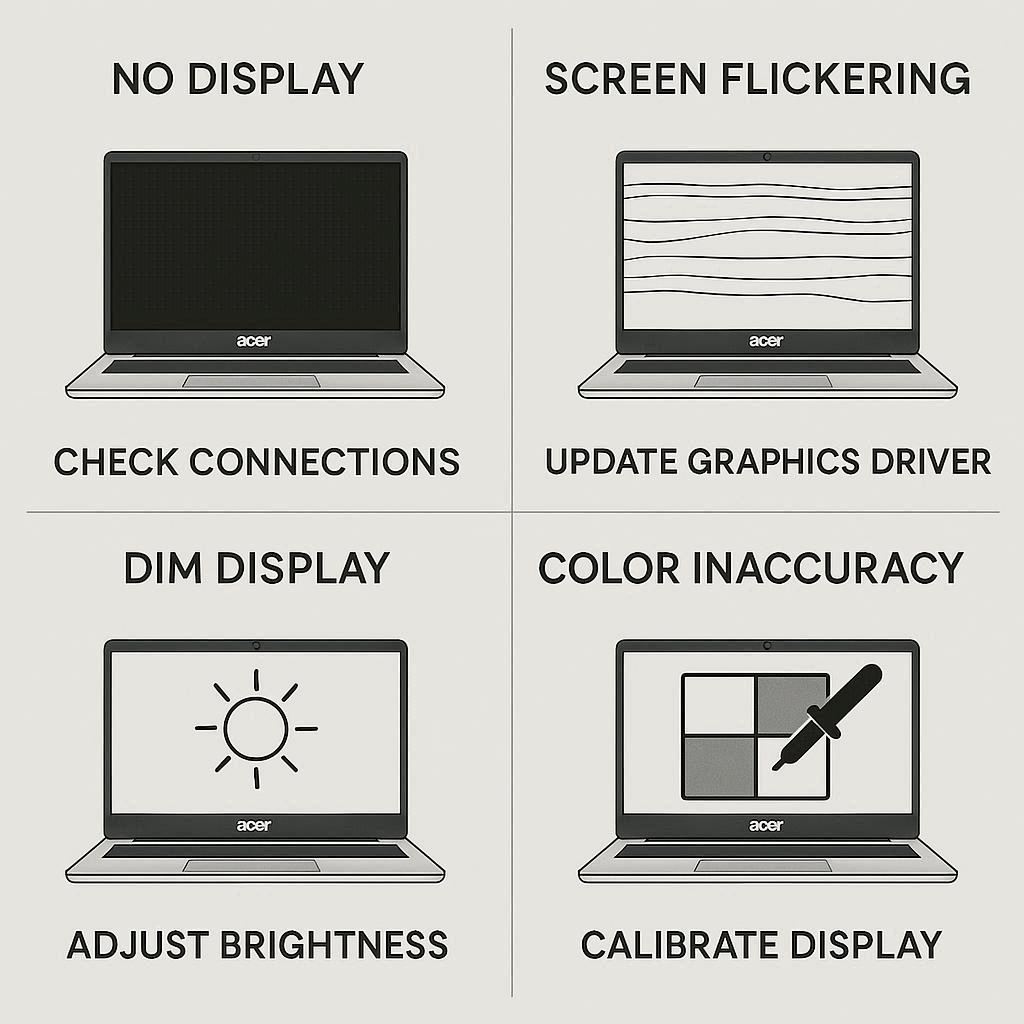 مشکلات رایج بعد از تعویض نمایشگر لپ تاپ ایسر و راه‌حل‌ها