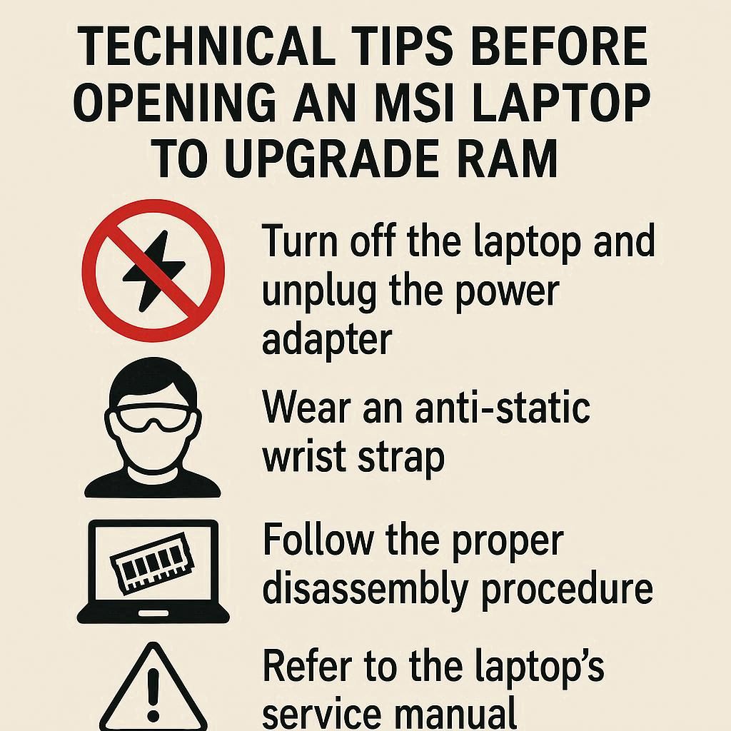 نکات فنی پیش از باز کردن لپ‌تاپ MSI برای ارتقا رم