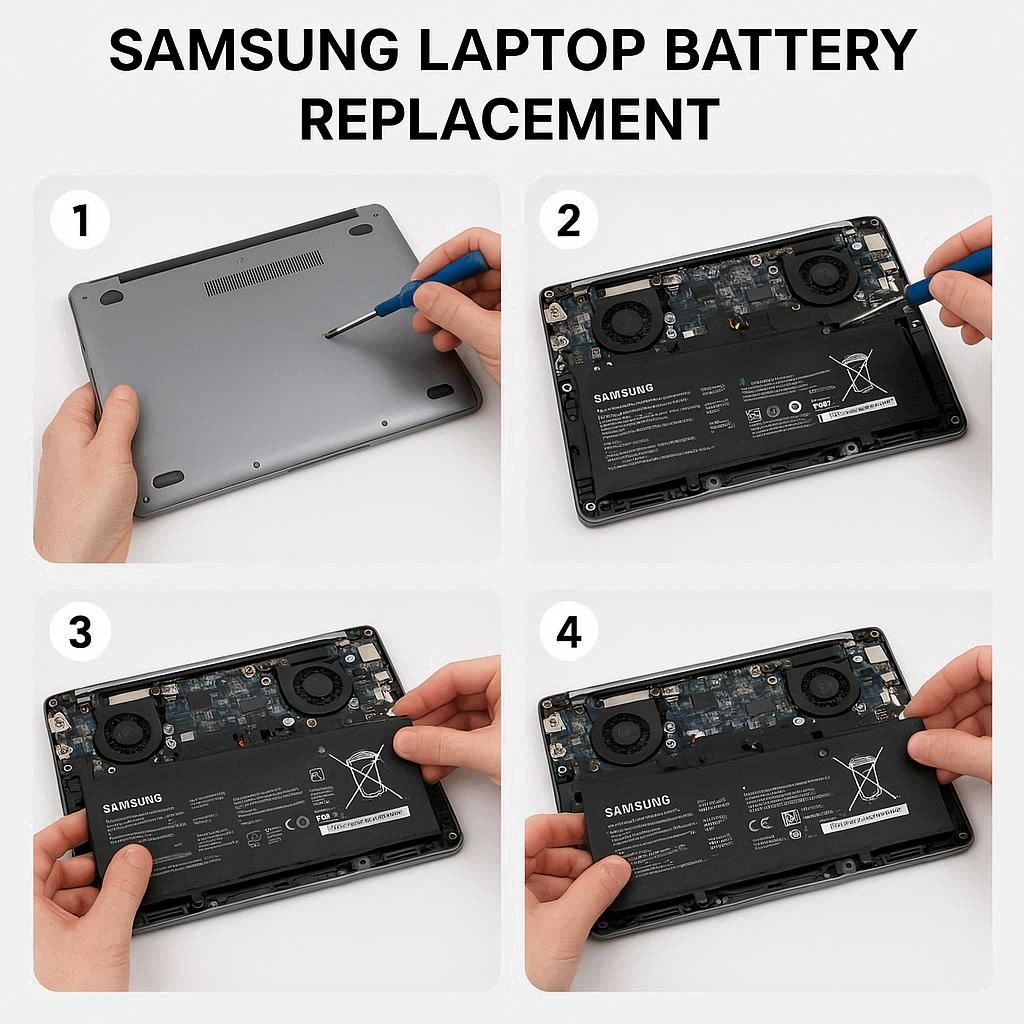 تعویض باتری لپ تاپ سامسونگ مرحله ‌به‌ مرحله