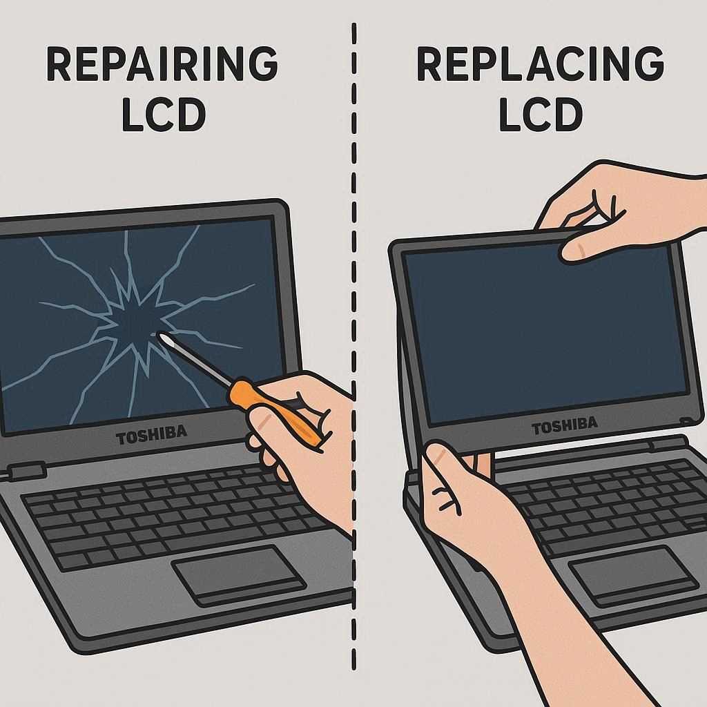 تفاوت تعمیر و تعویض ال سی دی در لپ تاپ توشیبا