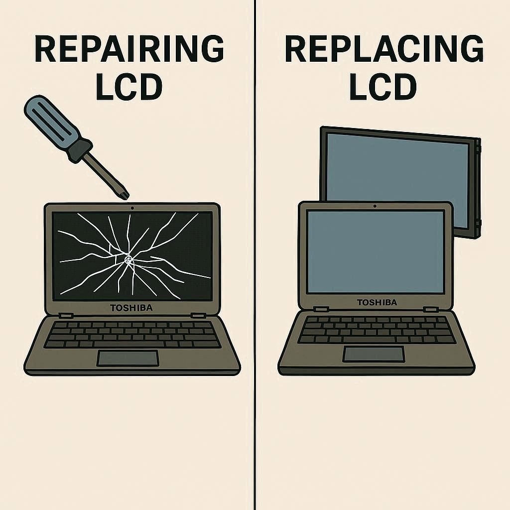 تفاوت تعمیر و تعویض ال سی دی در توشیبا