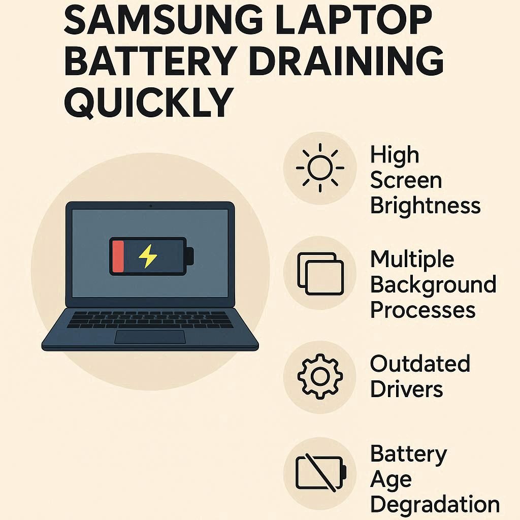 دلایل خالی شدن سریع باتری لپ تاپ سامسونگ