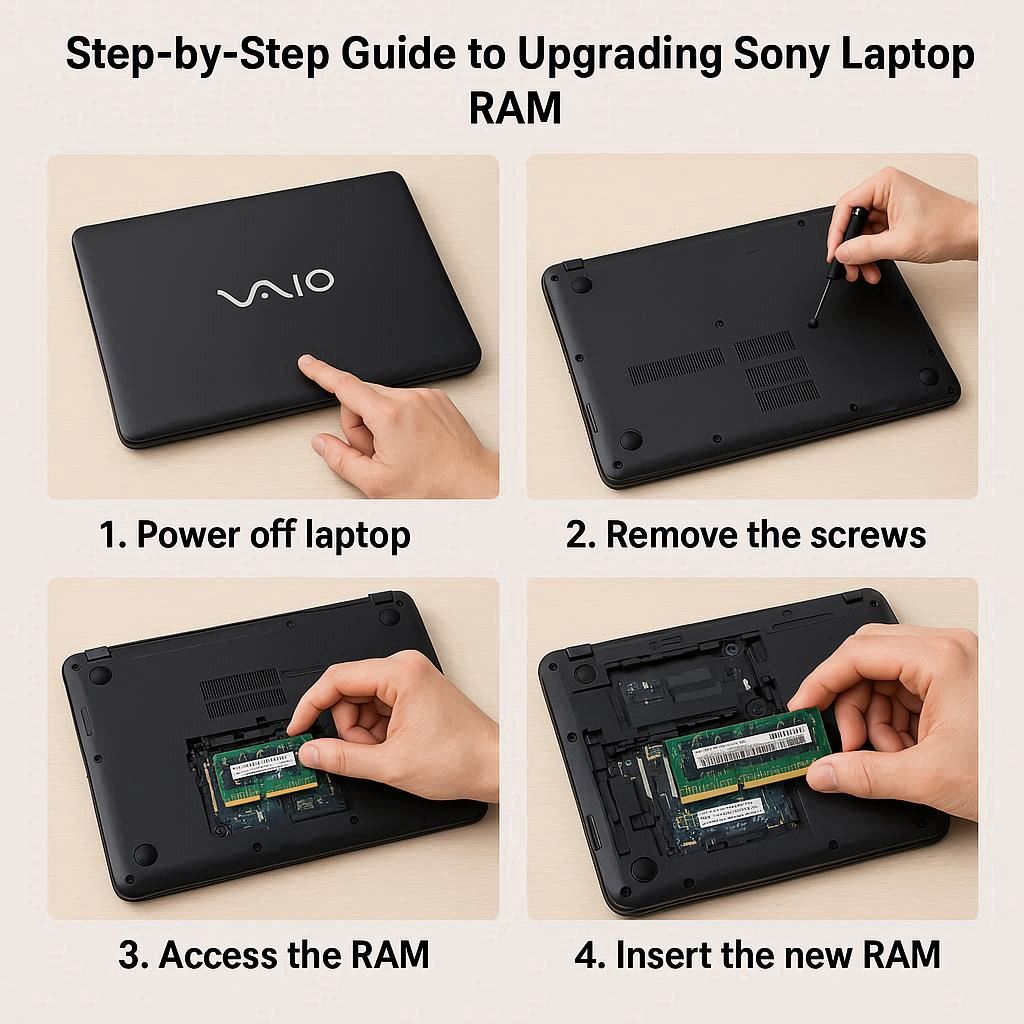 راهنمای گام‌ به‌ گام ارتقا رم لپ تاپ سونی