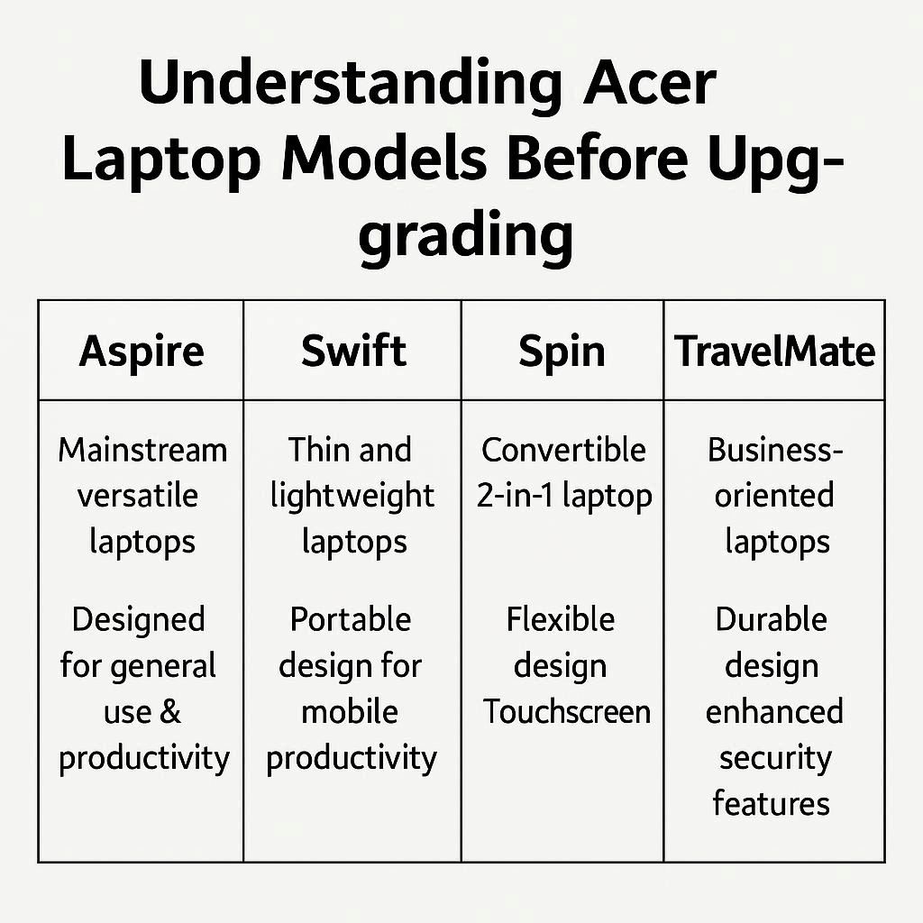 شناخت مدل‌های لپ تاپ ایسر قبل از ارتقا