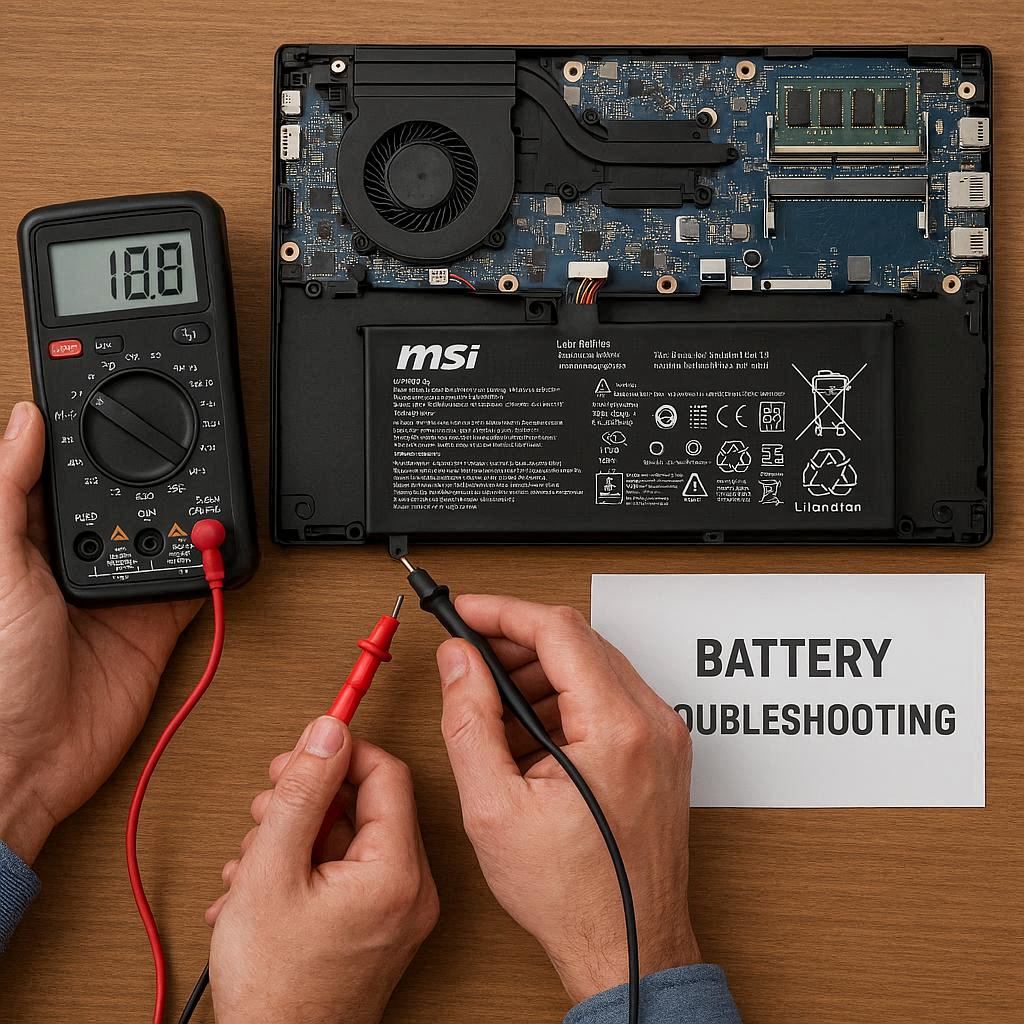 عیب‌یابی حرفه‌ای باتری لپ تاپ ام اس آی