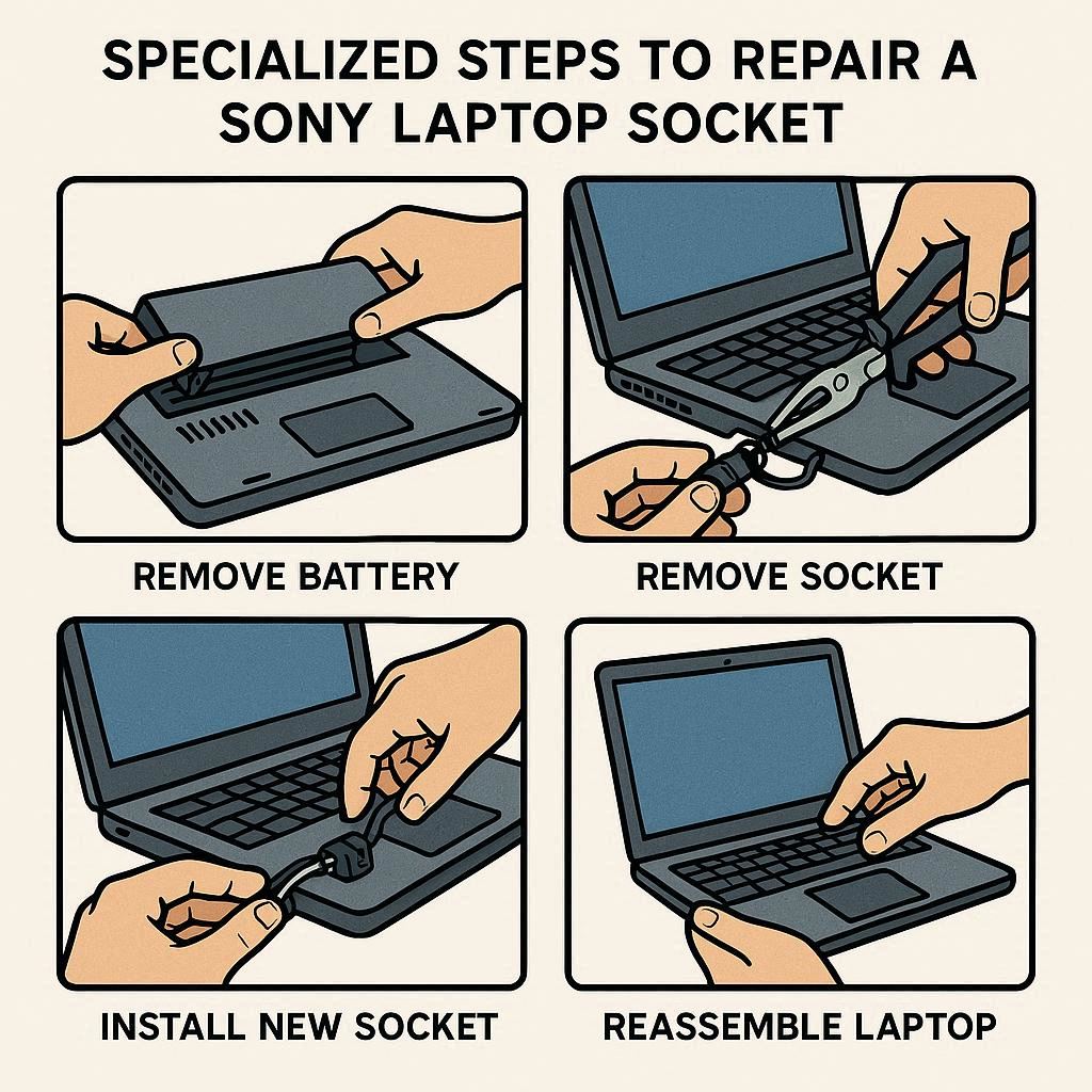 مراحل تخصصی تعمیر سوکت لپ‌ تاپ Sony