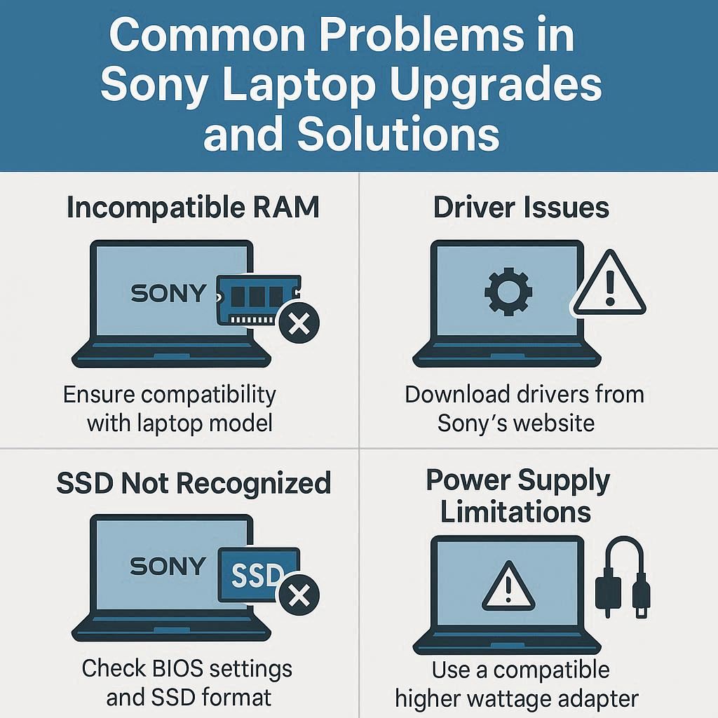 مشکلات رایج در ارتقا لپ تاپ سونی و راه‌حل‌ها