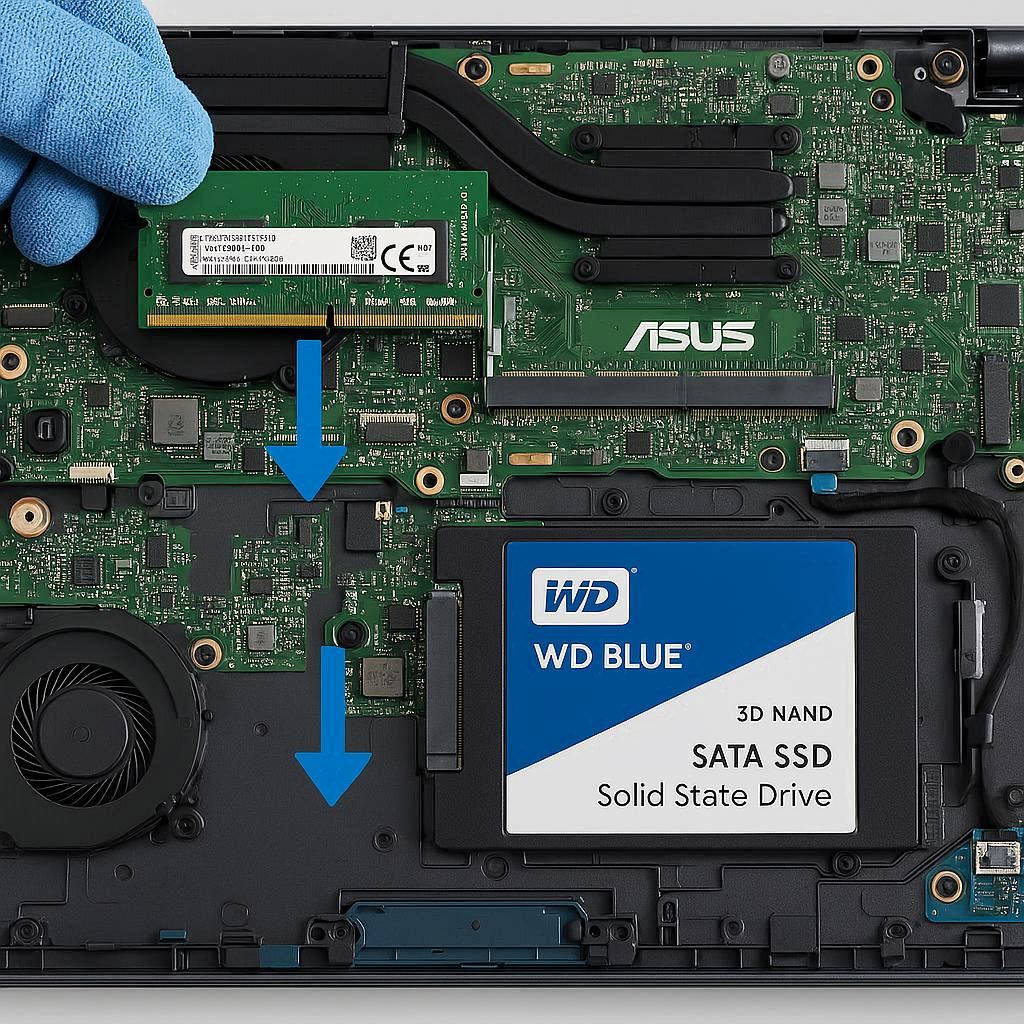 نصب رم و SSD در مدل‌های لپ تاپ ایسوس