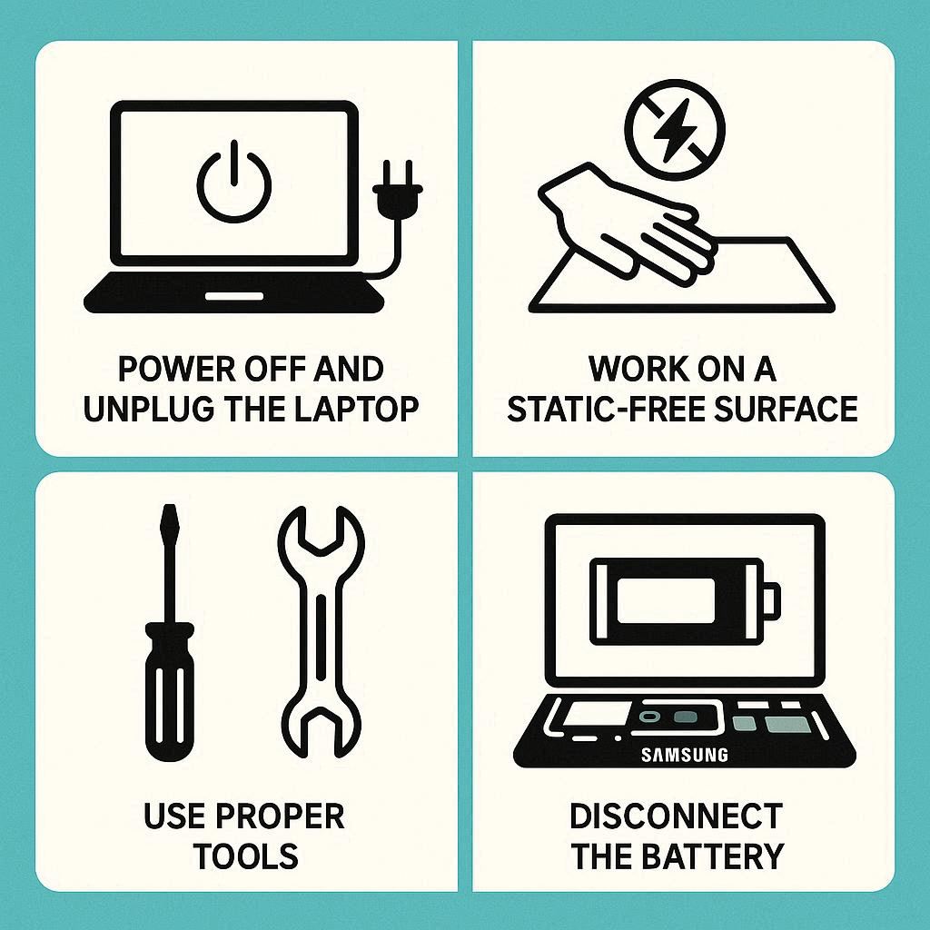 نکات ایمنی هنگام باز کردن لپ تاپ سامسونگ