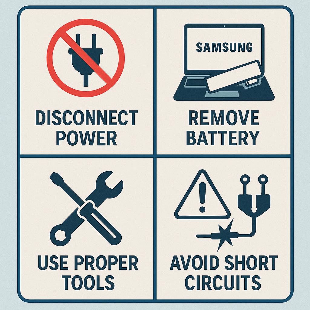 نکات ایمنی هنگام تعمیر سوکت شارژ لپ تاپ سامسونگ