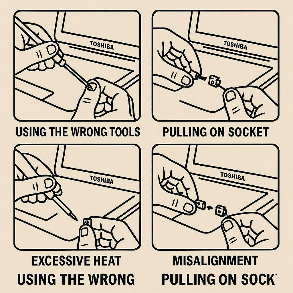 اشتباهات رایج هنگام تعمیر سوکت شارژ لپ تاپ توشیبا