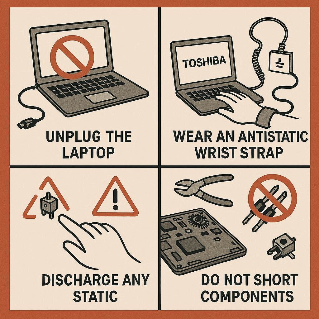 ایمنی هنگام تعویض سوکت لپ تاپ توشیبا