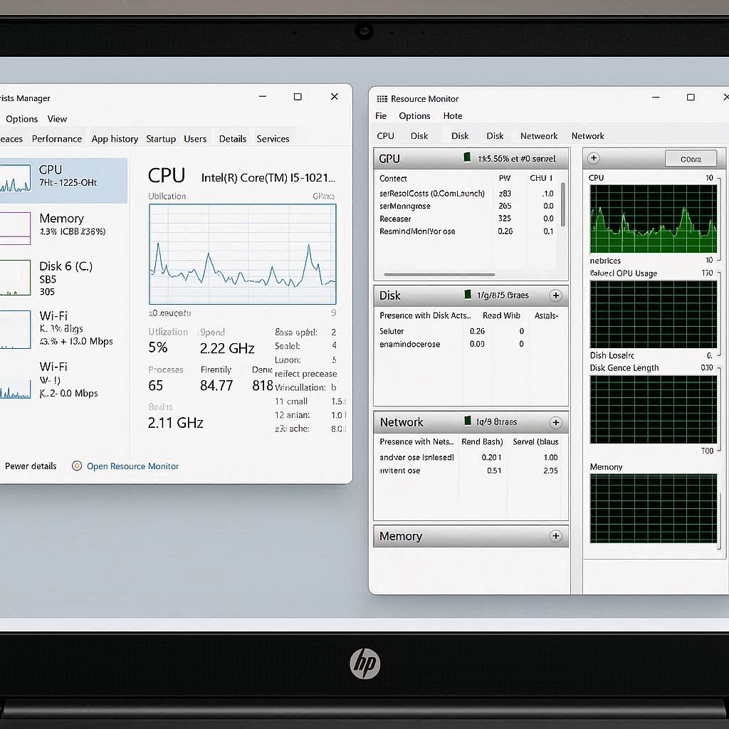 بررسی Task Manager و Resource Monitor در لپ تاپ اچ پی