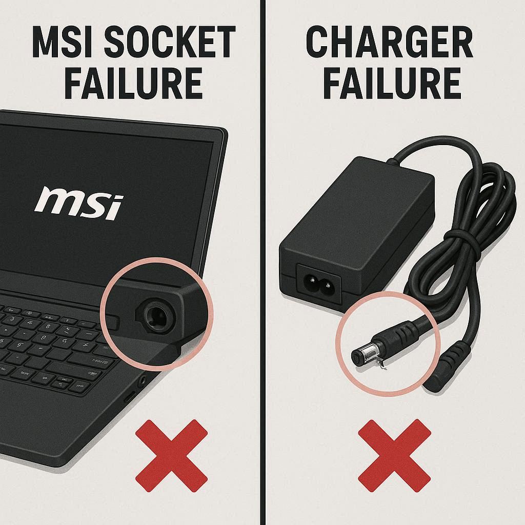 تشخیص تفاوت خرابی سوکت و شارژر لپ تاپ MSI