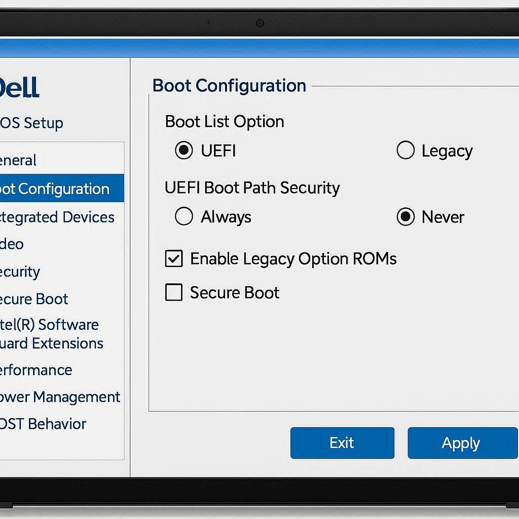 تنظیمات BIOS Dell برای نصب ویندوز