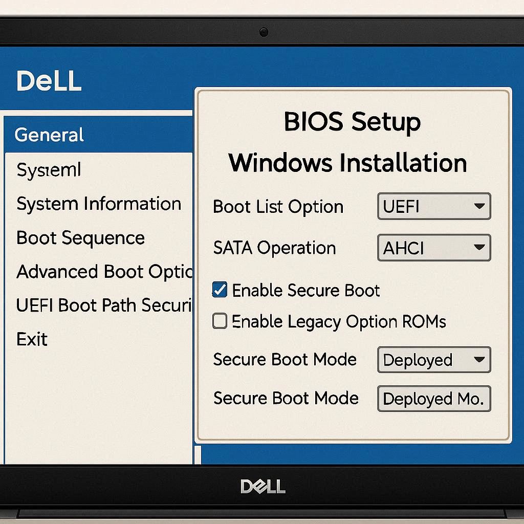 تنظیمات BIOS لپ ‌تاپ Dell برای نصب ویندوز