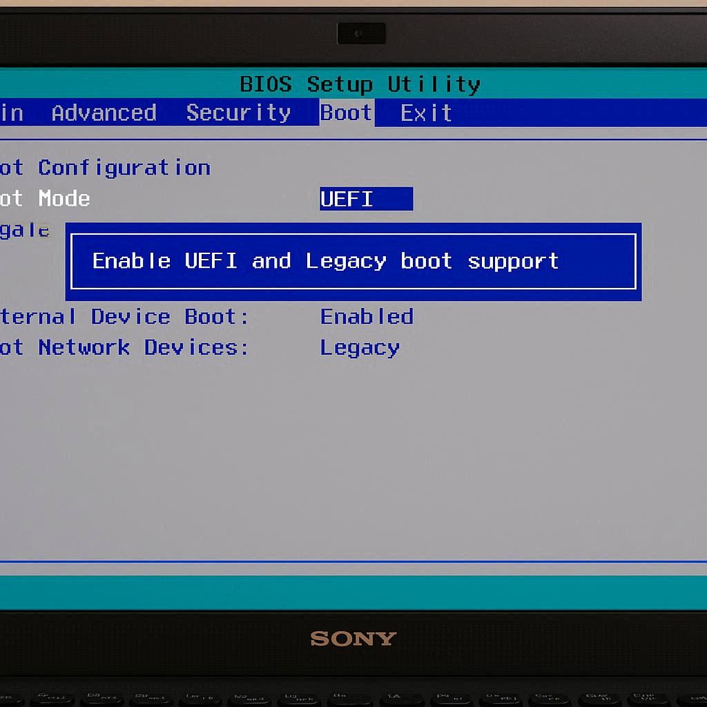 فعال‌سازی UEFI و Legacy در لپ ‌تاپ‌های سونی