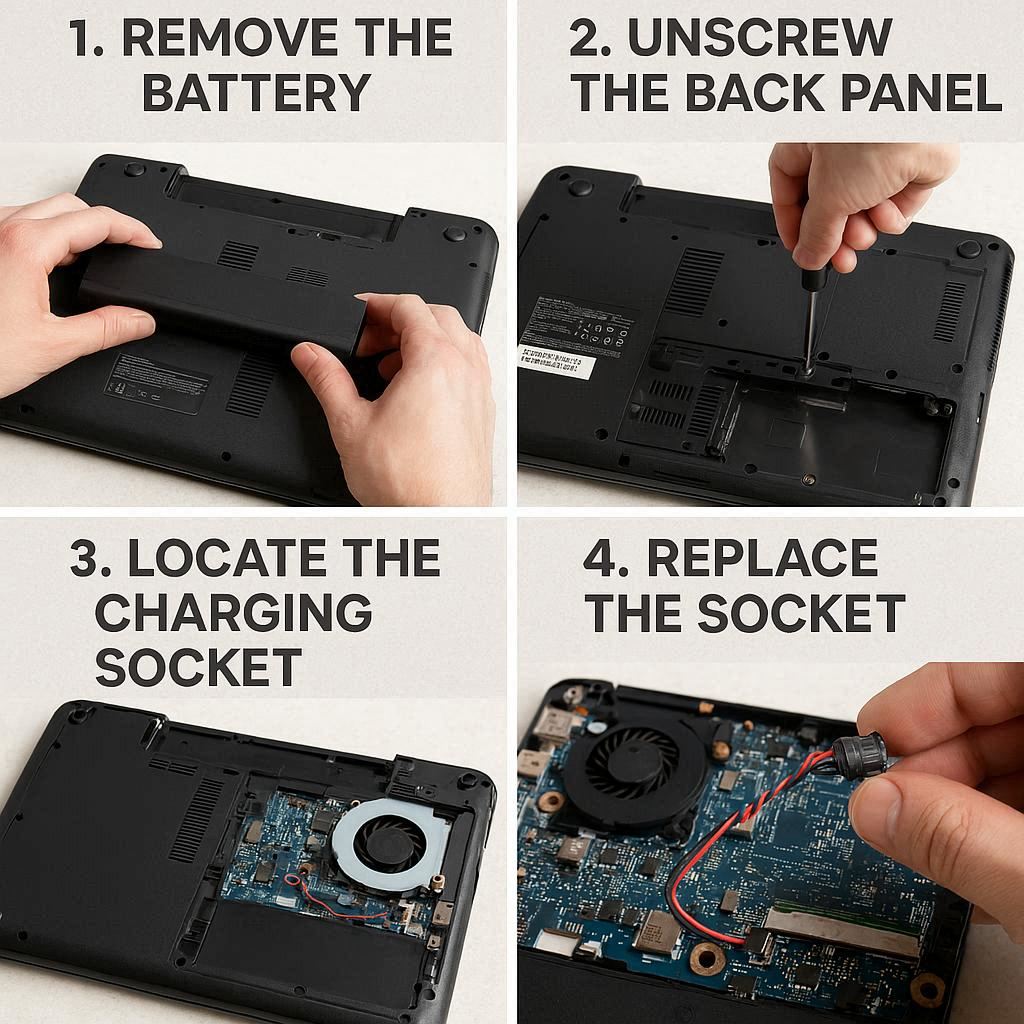 مراحل تعویض سوکت شارژ لپ تاپ توشیبا